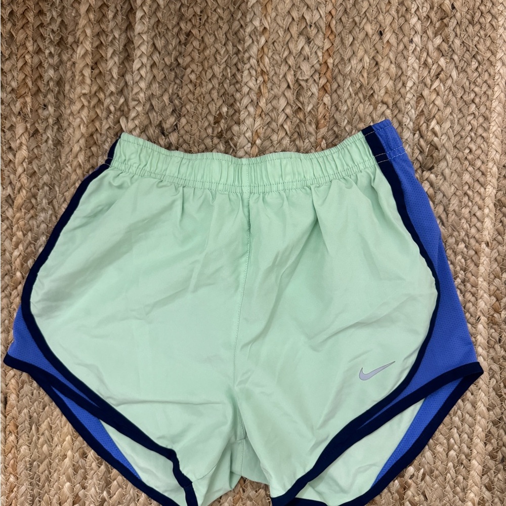 Nike Women's Light Green and Navy Athletic Shorts